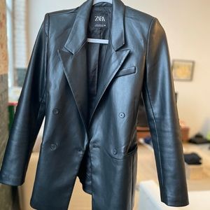 Zara faux leather tailored blazer black XS